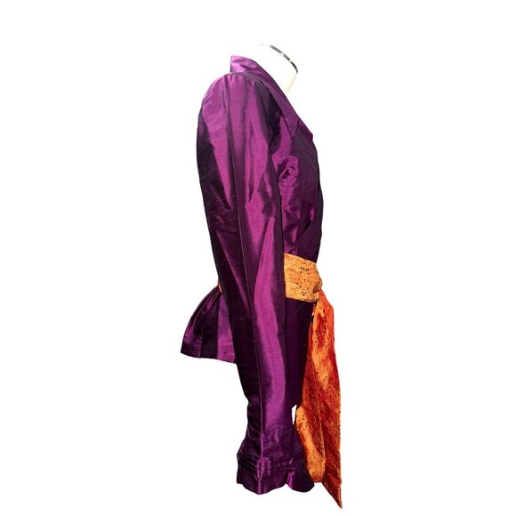 Mestiza New York Large Dark Purple Silk Wrap Jacket Orange Brocade Waist Tie - Picture 7 of 10